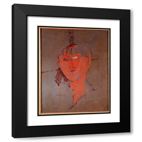 The Red Head Black Modern Wood Framed Art Print with Double Matting by Modigliani, Amedeo