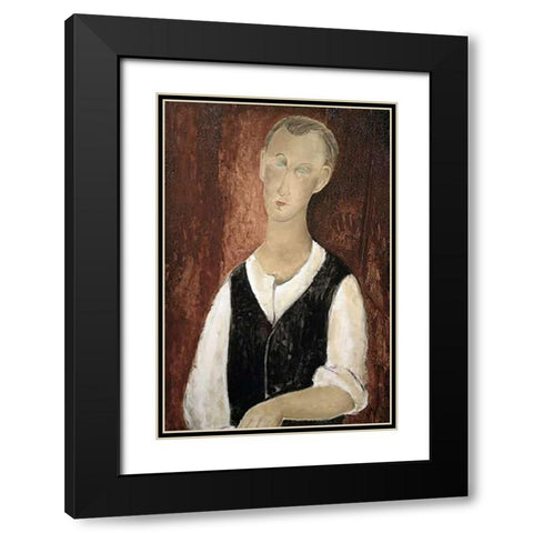 Young Man With a Black Vest Black Modern Wood Framed Art Print with Double Matting by Modigliani, Amedeo