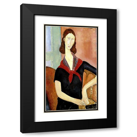 Young Woman (Au Foulard) Black Modern Wood Framed Art Print with Double Matting by Modigliani, Amedeo