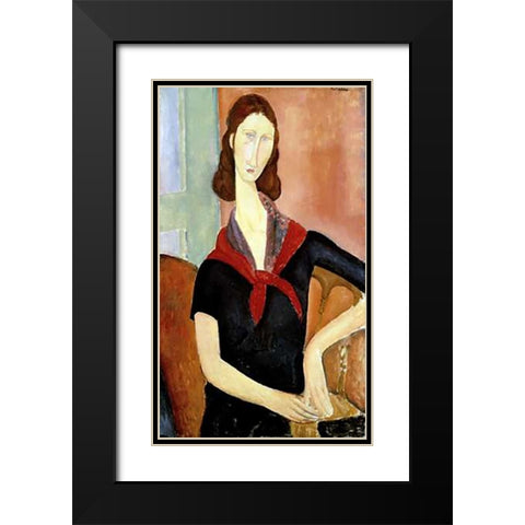 Young Woman (Au Foulard) Black Modern Wood Framed Art Print with Double Matting by Modigliani, Amedeo