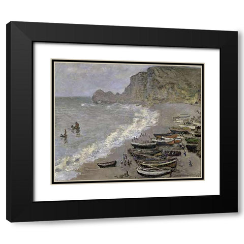 Etretat Black Modern Wood Framed Art Print with Double Matting by Monet, Claude