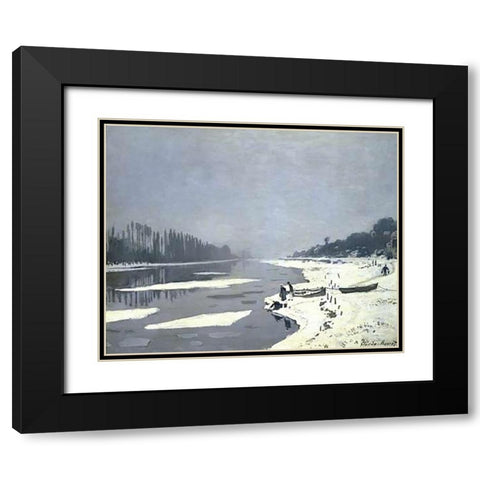 Ice Floes on the Seine at Bougival, 1868 Black Modern Wood Framed Art Print with Double Matting by Monet, Claude