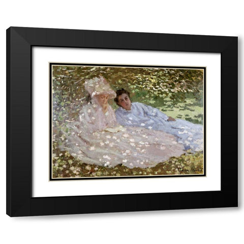 Madame Monet in the Garden Black Modern Wood Framed Art Print with Double Matting by Monet, Claude