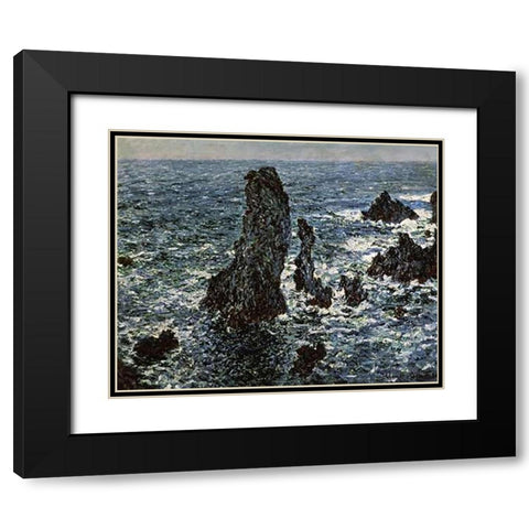 Rocks at Belle Isle Black Modern Wood Framed Art Print with Double Matting by Monet, Claude