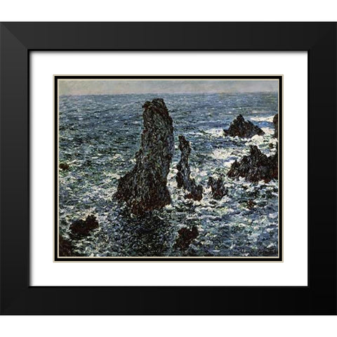 Rocks at Belle Isle Black Modern Wood Framed Art Print with Double Matting by Monet, Claude