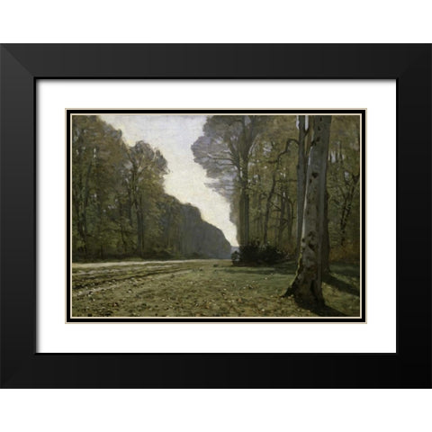Route du Bas Breau Black Modern Wood Framed Art Print with Double Matting by Monet, Claude