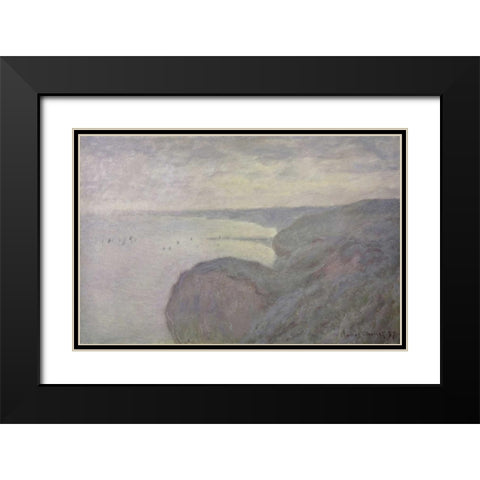 Shores Black Modern Wood Framed Art Print with Double Matting by Monet, Claude