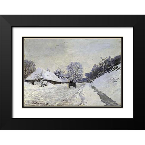 Snow-Covered Road at Honfleur Black Modern Wood Framed Art Print with Double Matting by Monet, Claude
