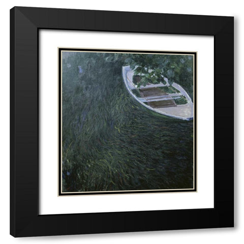 La Barque - The Row Boat, 1887 Black Modern Wood Framed Art Print with Double Matting by Monet, Claude