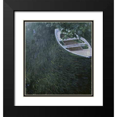 La Barque - The Row Boat, 1887 Black Modern Wood Framed Art Print with Double Matting by Monet, Claude