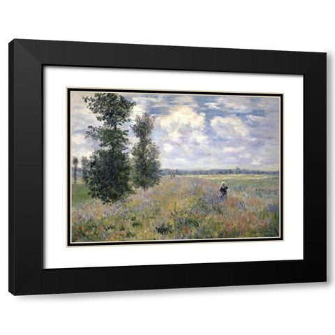 The Poppy Field, Argenteuil Black Modern Wood Framed Art Print with Double Matting by Monet, Claude