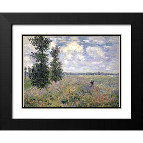 The Poppy Field, Argenteuil Black Modern Wood Framed Art Print with Double Matting by Monet, Claude