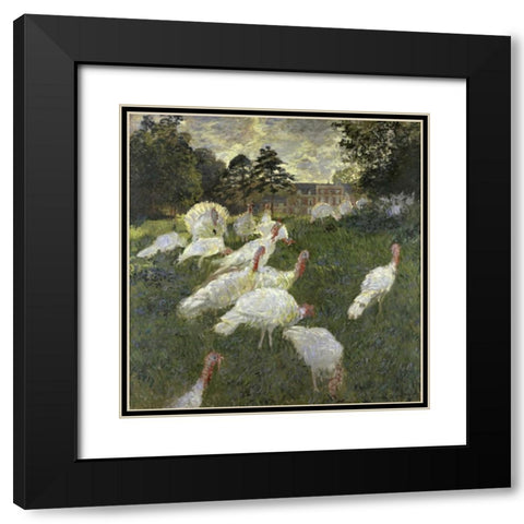 The Turkeys at the Chateau de Rottembourg, Montgeron Black Modern Wood Framed Art Print with Double Matting by Monet, Claude