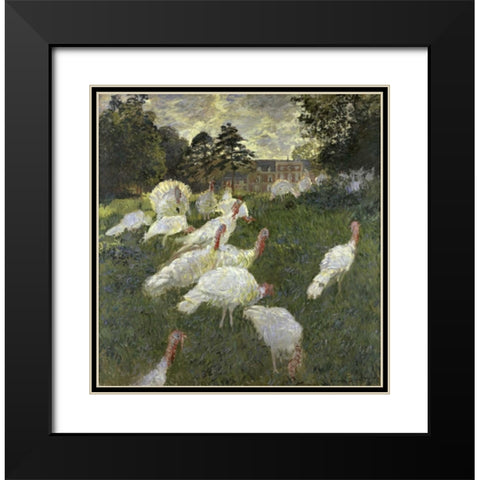 The Turkeys at the Chateau de Rottembourg, Montgeron Black Modern Wood Framed Art Print with Double Matting by Monet, Claude
