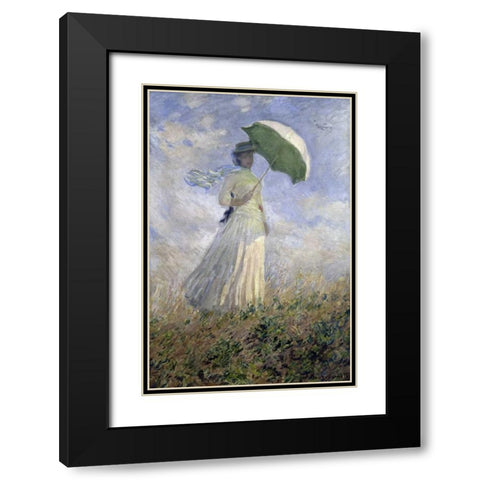 Woman with a Parasol Turned to the Right Black Modern Wood Framed Art Print with Double Matting by Monet, Claude