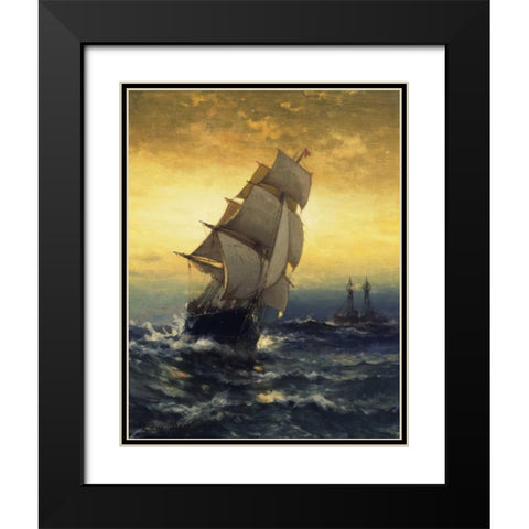 Passing Ambrose Lightship Black Modern Wood Framed Art Print with Double Matting by Moran, Edward