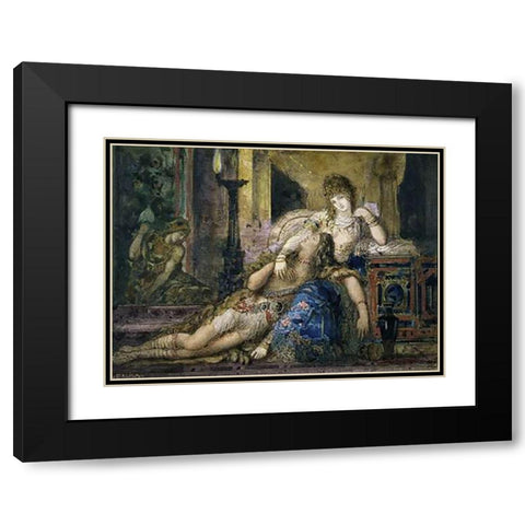 Samson and Delilah Black Modern Wood Framed Art Print with Double Matting by Moreau, Gustave