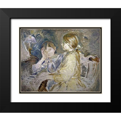 Piano Lesson Black Modern Wood Framed Art Print with Double Matting by Morisot, Berthe