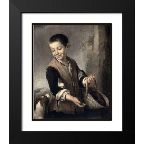 Boy With a Dog Black Modern Wood Framed Art Print with Double Matting by Murillo, Bartolome Esteban
