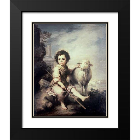 Museumist Child As Shepherd Black Modern Wood Framed Art Print with Double Matting by Murillo, Bartolome Esteban