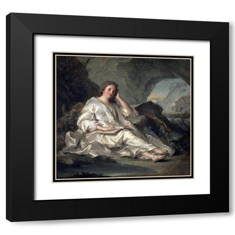 La Madeleine Ou Une Penitente Dans Le Desert Black Modern Wood Framed Art Print with Double Matting by Nattier, Jean-Marc
