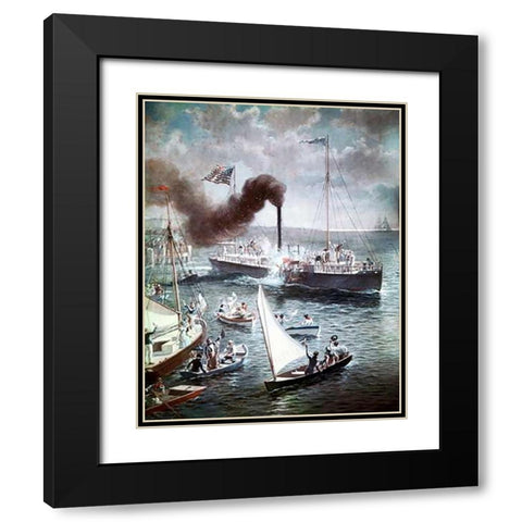 Fultons Triumph The Clermont, 1807 Black Modern Wood Framed Art Print with Double Matting by Ogden, Henry Alexander