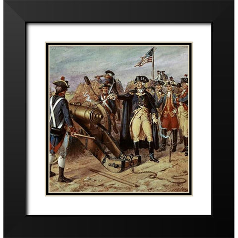 Washington Firing First Shot at Yorktown Black Modern Wood Framed Art Print with Double Matting by Ogden, Henry Alexander