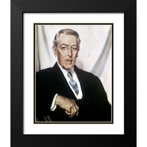 Woodrow Wilson Black Modern Wood Framed Art Print with Double Matting by Orpen, William Newenham