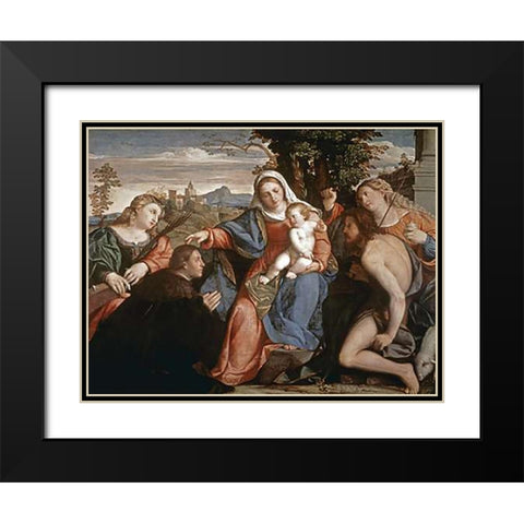 Sacre Conversazione Black Modern Wood Framed Art Print with Double Matting by Palma, Jacopo il Vecchio