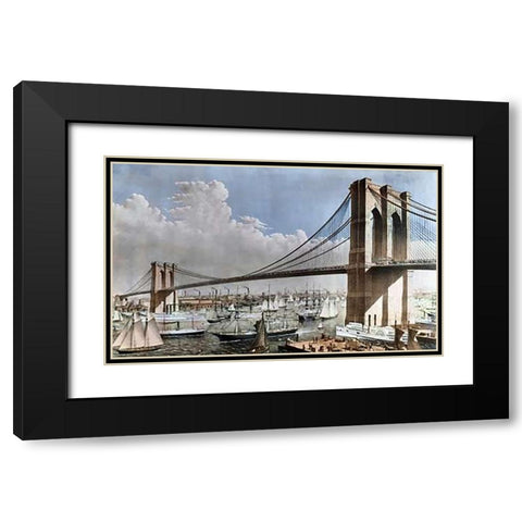 Great East River Suspension Bridge NYC, Brooklyn, 1883 Black Modern Wood Framed Art Print with Double Matting by Parsons, Charles
