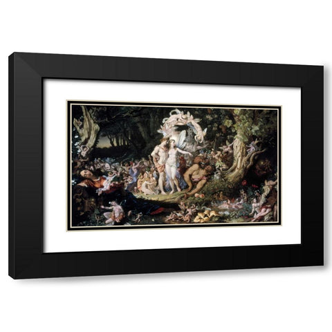 Oberon and Titania: Midsummer Nights Dream Black Modern Wood Framed Art Print with Double Matting by Paton, Joseph Noel