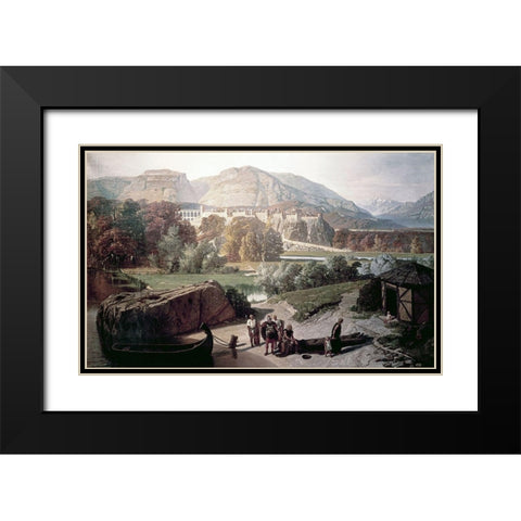 Roman Town at The Foot of The Alps Black Modern Wood Framed Art Print with Double Matting by Penguilly-L Haridon, Octave