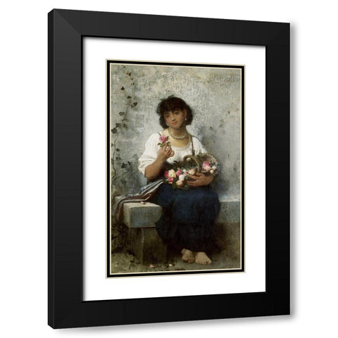 Rose Seller Black Modern Wood Framed Art Print with Double Matting by Perrault, Leon Jean Basile
