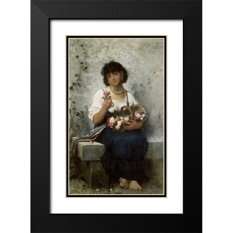 Rose Seller Black Modern Wood Framed Art Print with Double Matting by Perrault, Leon Jean Basile