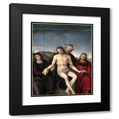 Pieta Black Modern Wood Framed Art Print with Double Matting by Perugino, Pietro