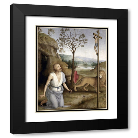 St. Jerome In The Desert Black Modern Wood Framed Art Print with Double Matting by Perugino, Pietro