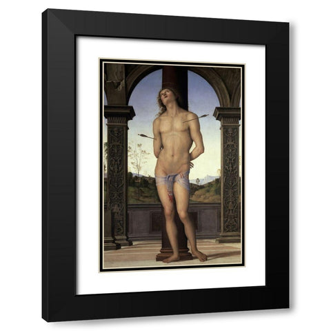 St. Sebastian Black Modern Wood Framed Art Print with Double Matting by Perugino, Pietro