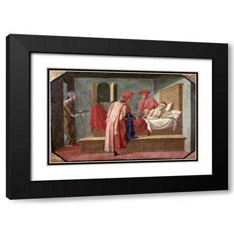 St. Cosmas and St. Damian Caring For a Patient Black Modern Wood Framed Art Print with Double Matting by Pesellino, Francesco