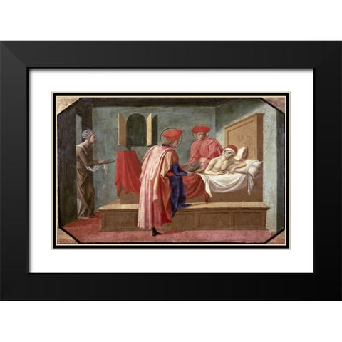 St. Cosmas and St. Damian Caring For a Patient Black Modern Wood Framed Art Print with Double Matting by Pesellino, Francesco