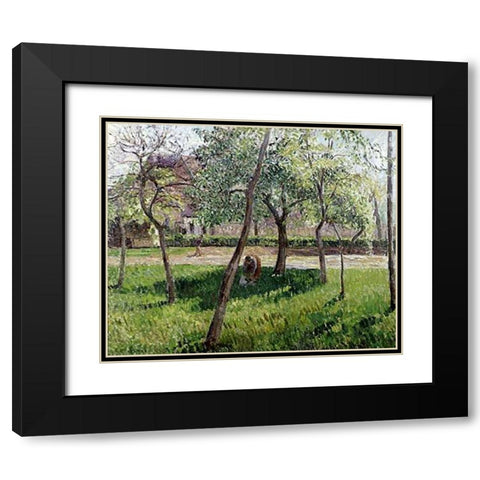 An Enclosure in Eragny Black Modern Wood Framed Art Print with Double Matting by Pissarro, Camille