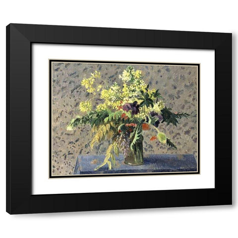 Bouquet of Flowers Black Modern Wood Framed Art Print with Double Matting by Pissarro, Camille