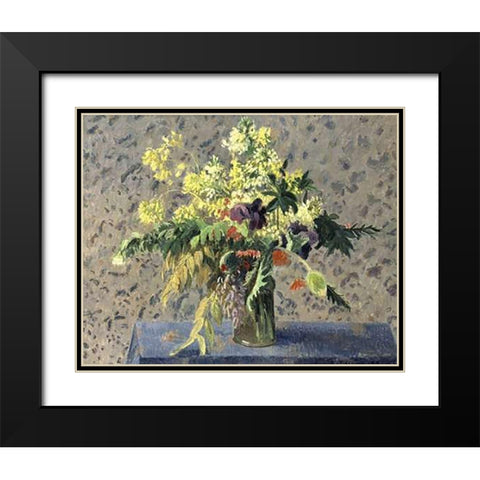 Bouquet of Flowers Black Modern Wood Framed Art Print with Double Matting by Pissarro, Camille