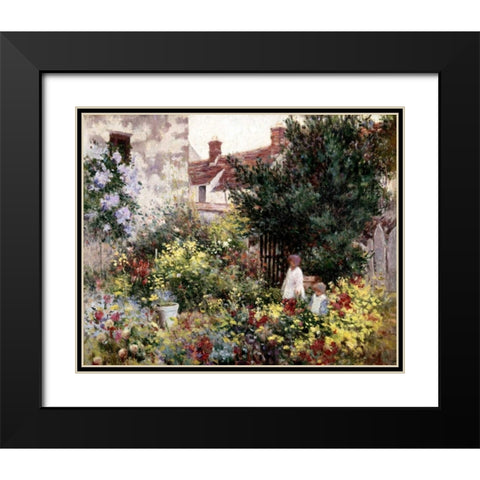 In the Garden Black Modern Wood Framed Art Print with Double Matting by Pissarro, Camille