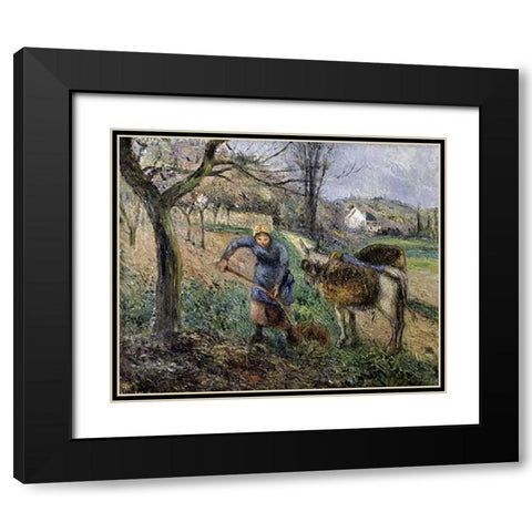 Landscape with a Donkey Black Modern Wood Framed Art Print with Double Matting by Pissarro, Camille