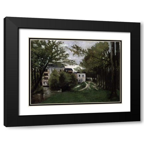 Le Moulin a La Roche Guyon Black Modern Wood Framed Art Print with Double Matting by Pissarro, Camille