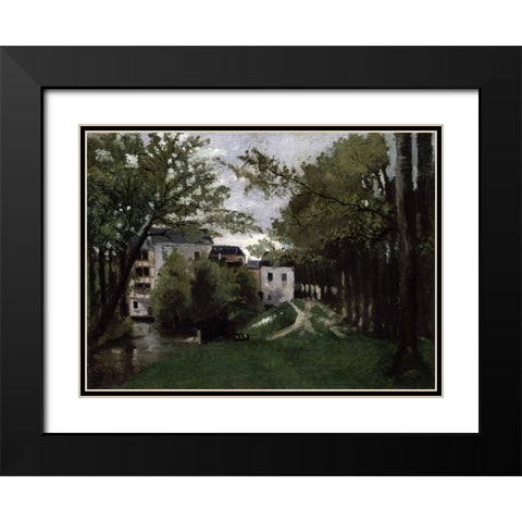 Le Moulin a La Roche Guyon Black Modern Wood Framed Art Print with Double Matting by Pissarro, Camille