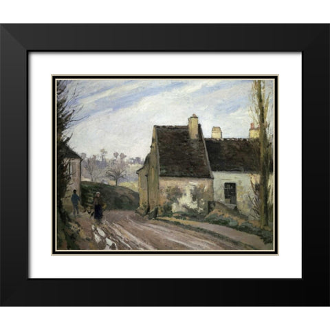 Les Masures Pres D Osny Black Modern Wood Framed Art Print with Double Matting by Pissarro, Camille