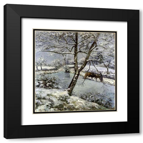 LHiver a Mouton Cault Black Modern Wood Framed Art Print with Double Matting by Pissarro, Camille