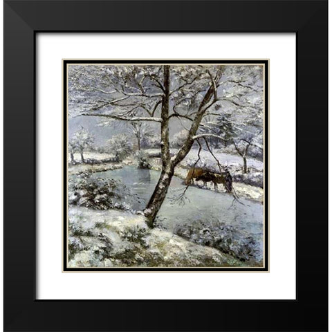 LHiver a Mouton Cault Black Modern Wood Framed Art Print with Double Matting by Pissarro, Camille