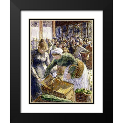 Market at Pontoise, Paris Black Modern Wood Framed Art Print with Double Matting by Pissarro, Camille